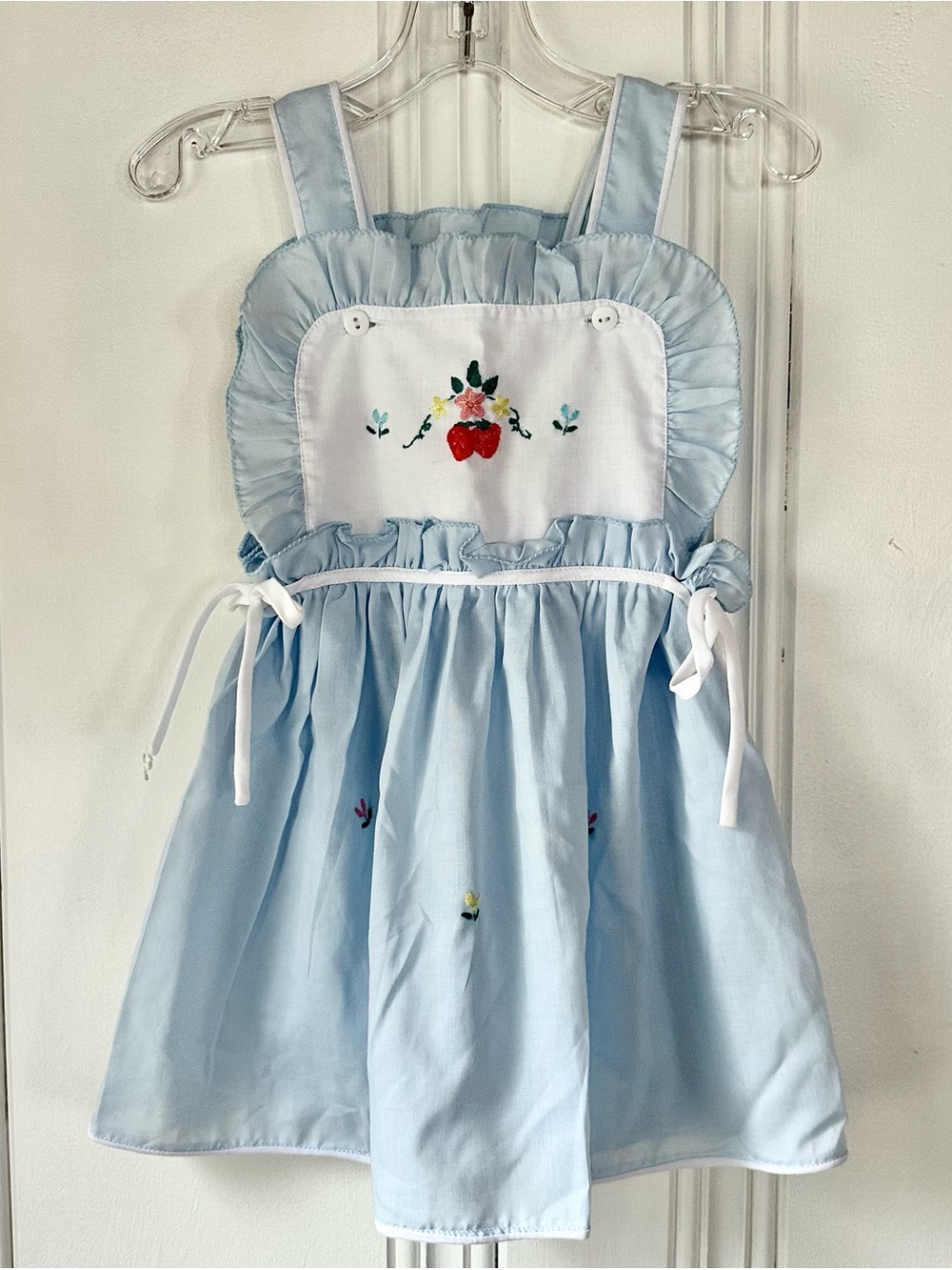 VTG Light Blue Ruffled Sundress with Strawberry Embroidery